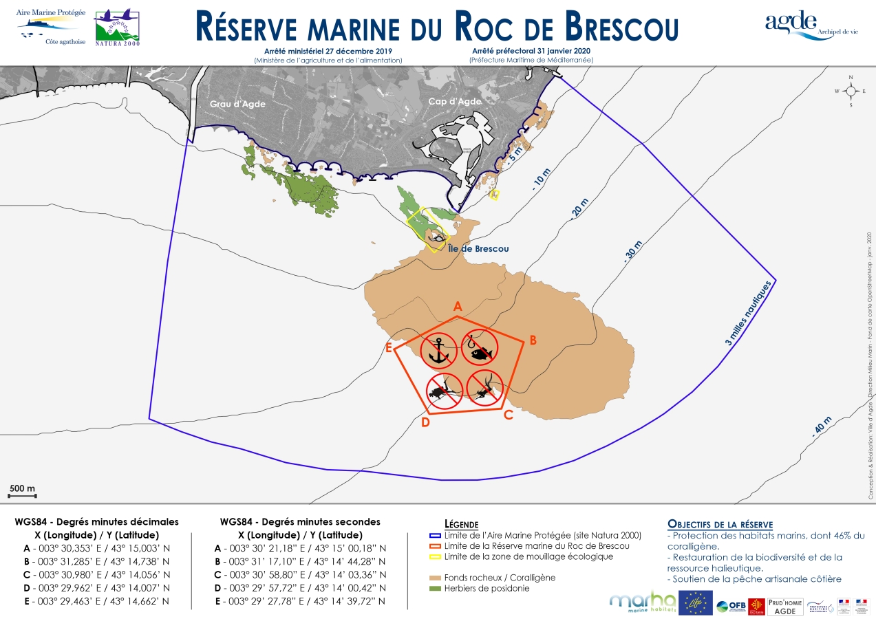 Délimitations et coordonnées de la réserve marine